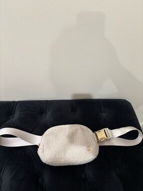 Lululemon Cream Sherpa Belt Bag with Gold Hardware